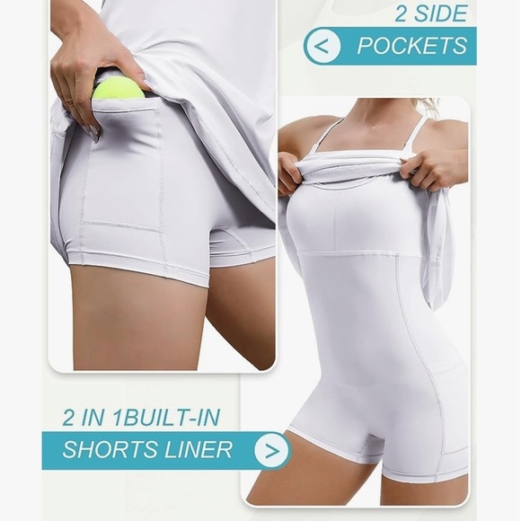 K.Tennis Dress, Workout with Built-in Bra Shorts Pockets Exercise Dress - Picture 9 of 16